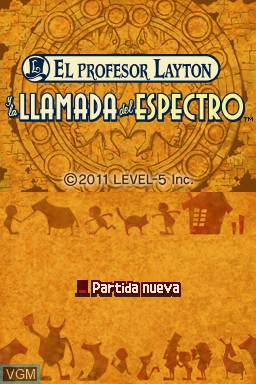 Title screen of the game Profesor Layton y la Llamada del Espectro, El on Nintendo DS