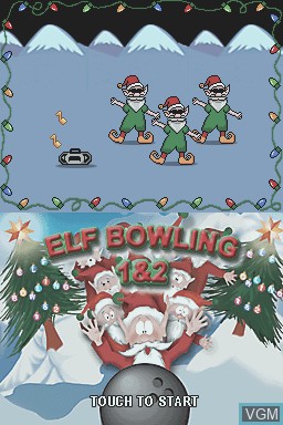 Title screen of the game Elf Bowling 1 & 2 on Nintendo DS