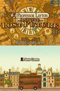 Title screen of the game Professor Layton and the Lost Future on Nintendo DS