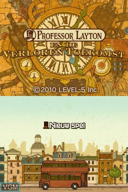 Title screen of the game Professor Layton en de Verloren Toekomst on Nintendo DS
