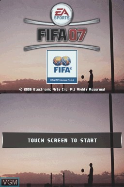 Title screen of the game FIFA 07 on Nintendo DS