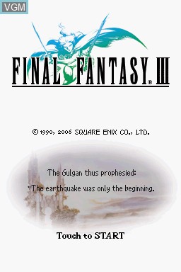 Title screen of the game Final Fantasy III on Nintendo DS