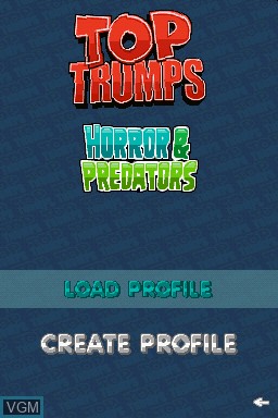 Title screen of the game Top Trumps - Horror & Predators on Nintendo DS