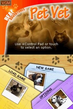 Title screen of the game Real Adventures - Pet Vet on Nintendo DS