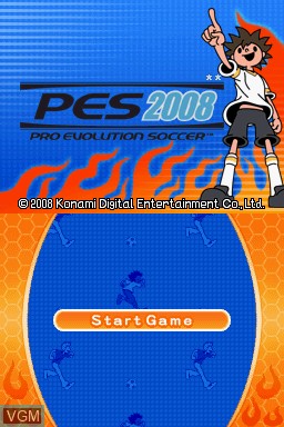 Title screen of the game Pro Evolution Soccer 2008 on Nintendo DS