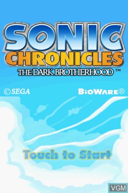 Title screen of the game Sonic Chronicles - The Dark Brotherhood on Nintendo DS