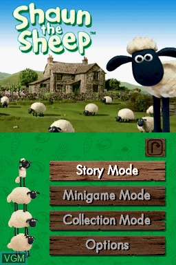 Title screen of the game Shaun the Sheep on Nintendo DS