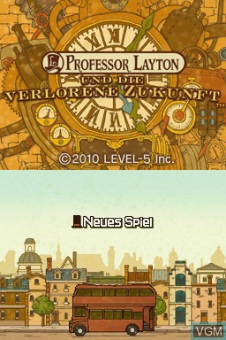Title screen of the game Professor Layton und die Verlorene Zukunft on Nintendo DS