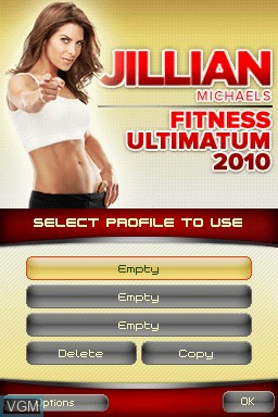 Title screen of the game Jillian Michaels Fitness Ultimatum 2010 on Nintendo DS