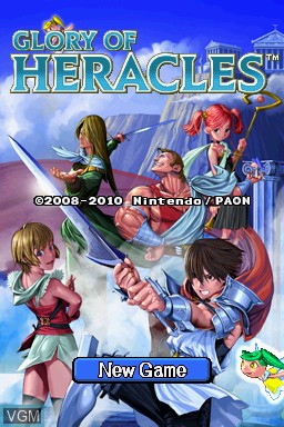 Title screen of the game Glory of Heracles on Nintendo DS