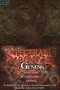 Title screen of the game Spectral Force Genesis on Nintendo DS