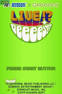 Title screen of the game Hudson x GReeeeN Live!? DeeeeS!? on Nintendo DS