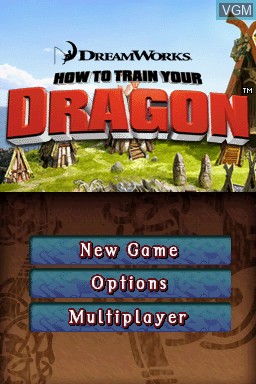 Title screen of the game How to Train Your Dragon on Nintendo DS