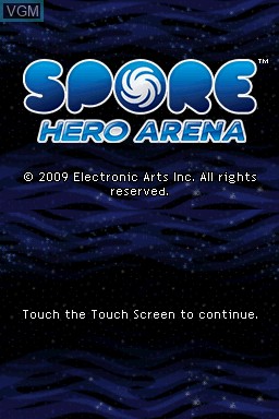 Title screen of the game Spore Hero Arena on Nintendo DS