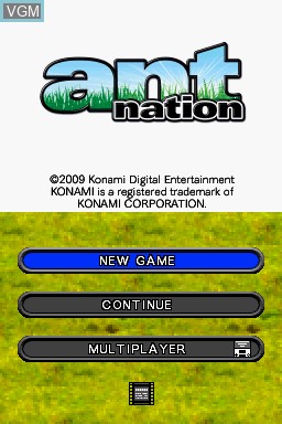 Title screen of the game Ant Nation on Nintendo DS