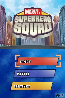 Title screen of the game Marvel Super Hero Squad on Nintendo DS