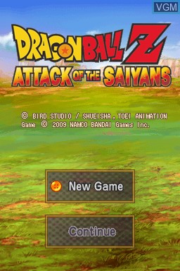 Title screen of the game Dragon Ball Z - Attack of the Saiyans on Nintendo DS