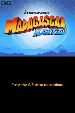 Title screen of the game Madagascar Kartz on Nintendo DS