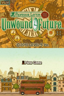 Title screen of the game Professor Layton and the Unwound Future on Nintendo DS