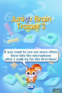 Title screen of the game Junior Brain Trainer 2 on Nintendo DS
