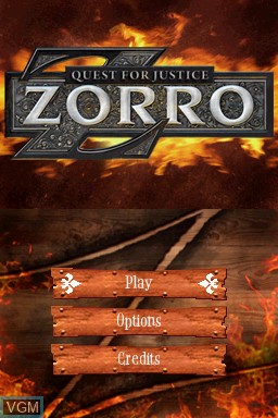 Title screen of the game Zorro - Quest for Justice on Nintendo DS