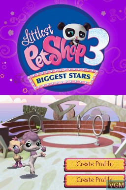 Title screen of the game Littlest Pet Shop 3 - Biggest Stars - Purple Team on Nintendo DS