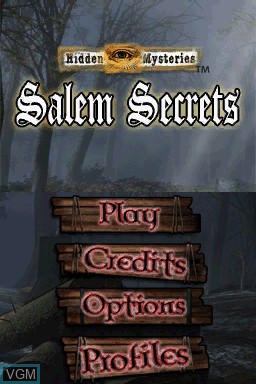 Title screen of the game Hidden Mysteries - Salem Secrets - Witch Trials of 1692 on Nintendo DS
