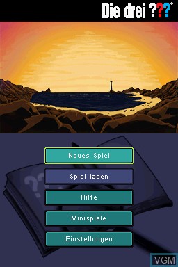 Title screen of the game Drei Fragezeichen, Die - Das Geheimnis der Toten on Nintendo DS