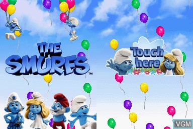 Title screen of the game Smurfs, The on Nintendo DS