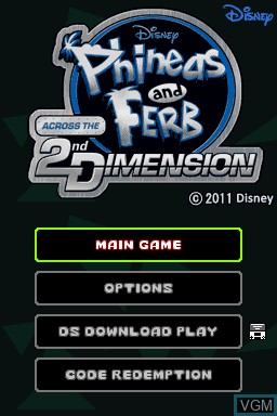 Title screen of the game Phineas and Ferb - Across the 2nd Dimension on Nintendo DS