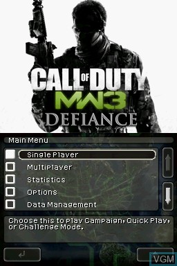 Title screen of the game Call of Duty - Modern Warfare 3 - Defiance on Nintendo DS