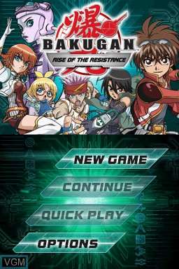 Title screen of the game Bakugan - Rise of the Resistance on Nintendo DS