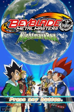 Title screen of the game Beyblade - Metal Masters - Nightmare Rex on Nintendo DS