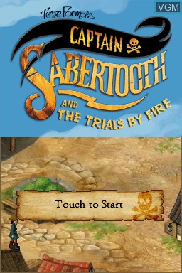 Title screen of the game Captain Sabertooth and the Trials by Fire on Nintendo DS