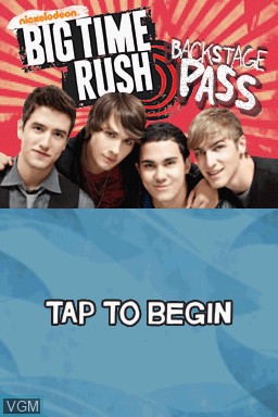 Title screen of the game Big Time Rush - Backstage Pass on Nintendo DS