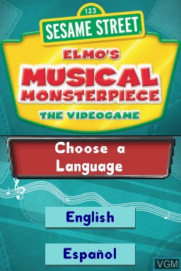 Title screen of the game Sesame Street - Elmo's Musical Monsterpiece on Nintendo DS