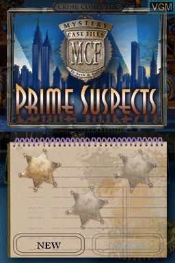 Title screen of the game Mystery Case Files - Prime Suspects on Nintendo DS