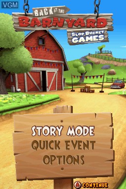 Title screen of the game Back at the Barnyard - Slop Bucket Games on Nintendo DS