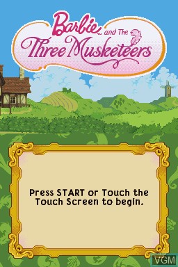 Title screen of the game Barbie and the Three Musketeers on Nintendo DS
