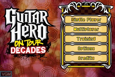 Title screen of the game Guitar Hero - On Tour Decades on Nintendo DS