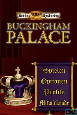 Title screen of the game Hidden Mysteries - Buckingham Palace - Auf den Spuren der Royals on Nintendo DS