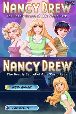 Title screen of the game Nancy Drew - The Deadly Secret of Olde World Park on Nintendo DS