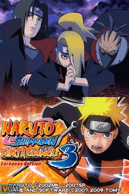 Title screen of the game Naruto Shippuden - Ninja Council 3 - European Version on Nintendo DS