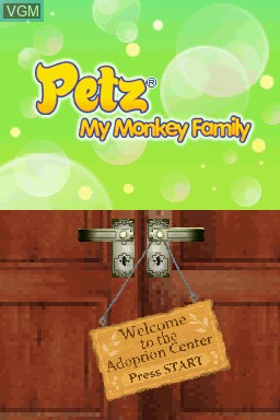 Title screen of the game Petz - My Monkey Family on Nintendo DS