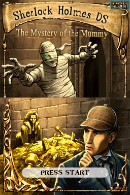 Title screen of the game Sherlock Holmes - The Mystery of the Mummy on Nintendo DS