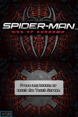 Title screen of the game Spider-Man - Web of Shadows on Nintendo DS