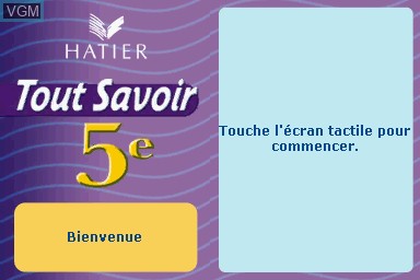 Title screen of the game Tout Savoir 5e - L'Essentiel du Programme on Nintendo DS