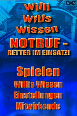 Title screen of the game Willi Wills Wissen - Notruf - Retter im Einsatz on Nintendo DS