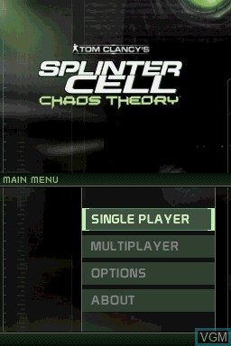 Menu screen of the game Tom Clancy's Splinter Cell - Chaos Theory on Nintendo DS