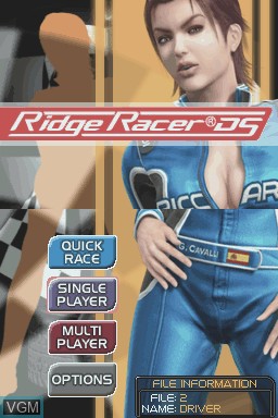 Menu screen of the game Ridge Racer DS on Nintendo DS